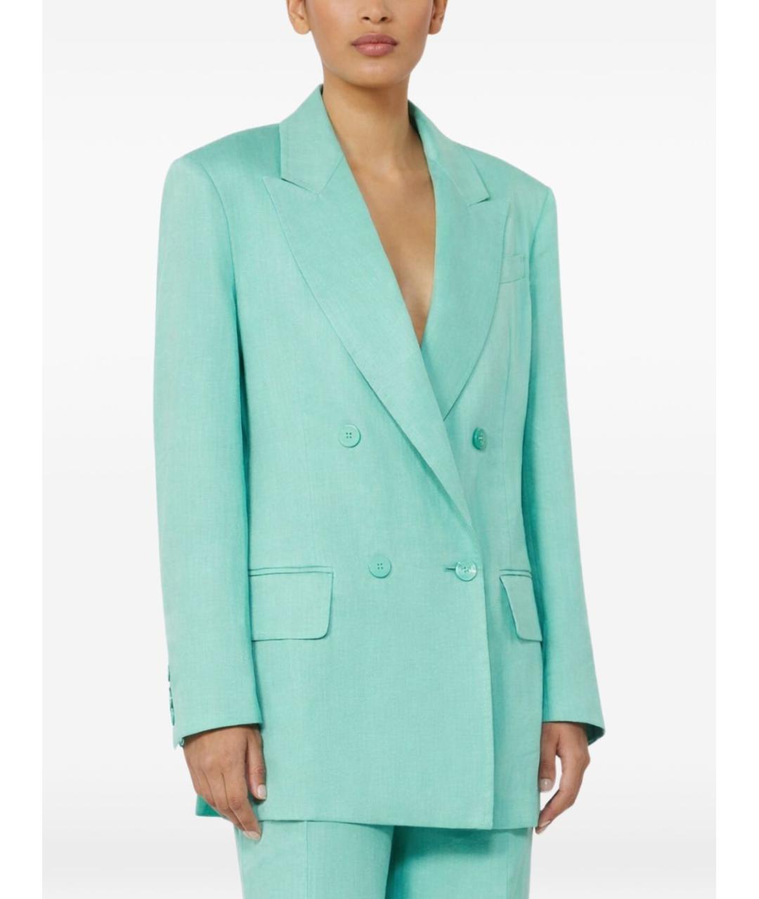 MAX MARA Бирюзовый льняной жакет/пиджак, фото 4