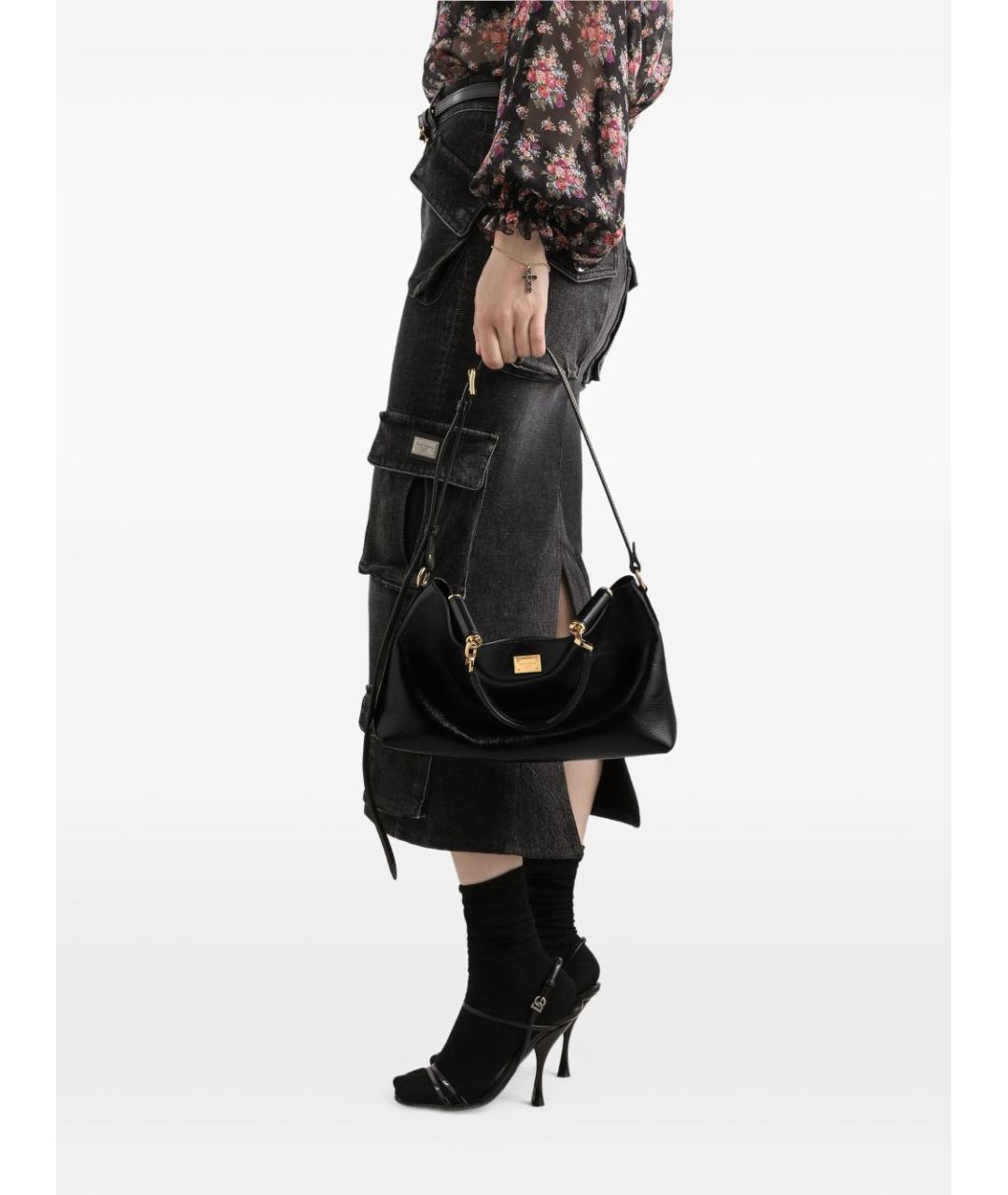 DOLCE&GABBANA Черная кожаная сумка тоут, фото 2