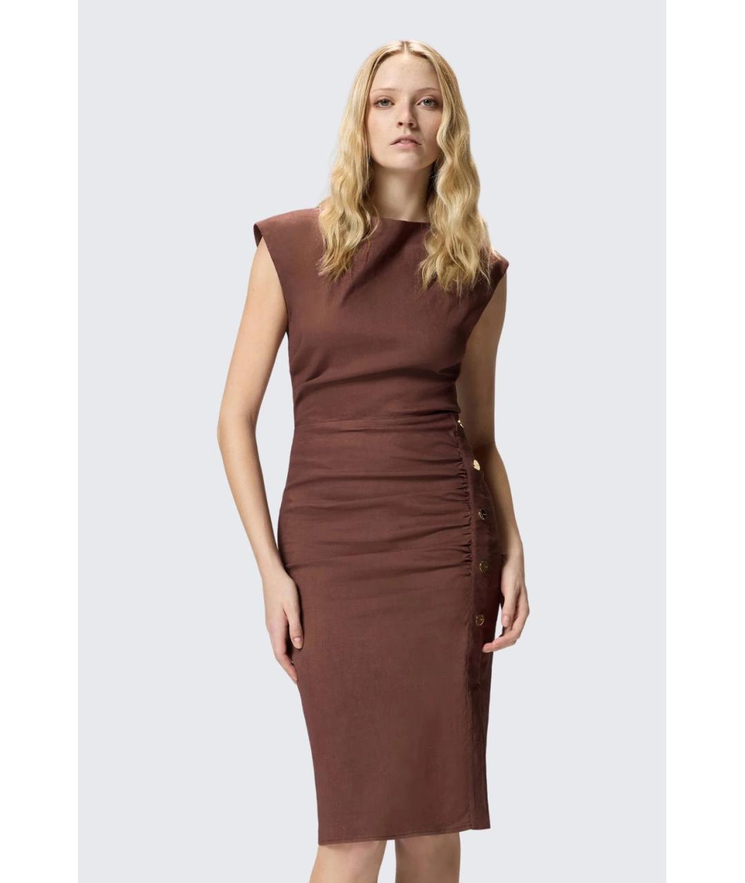 PINKO Коричневое вискозное коктейльное платье, фото 3