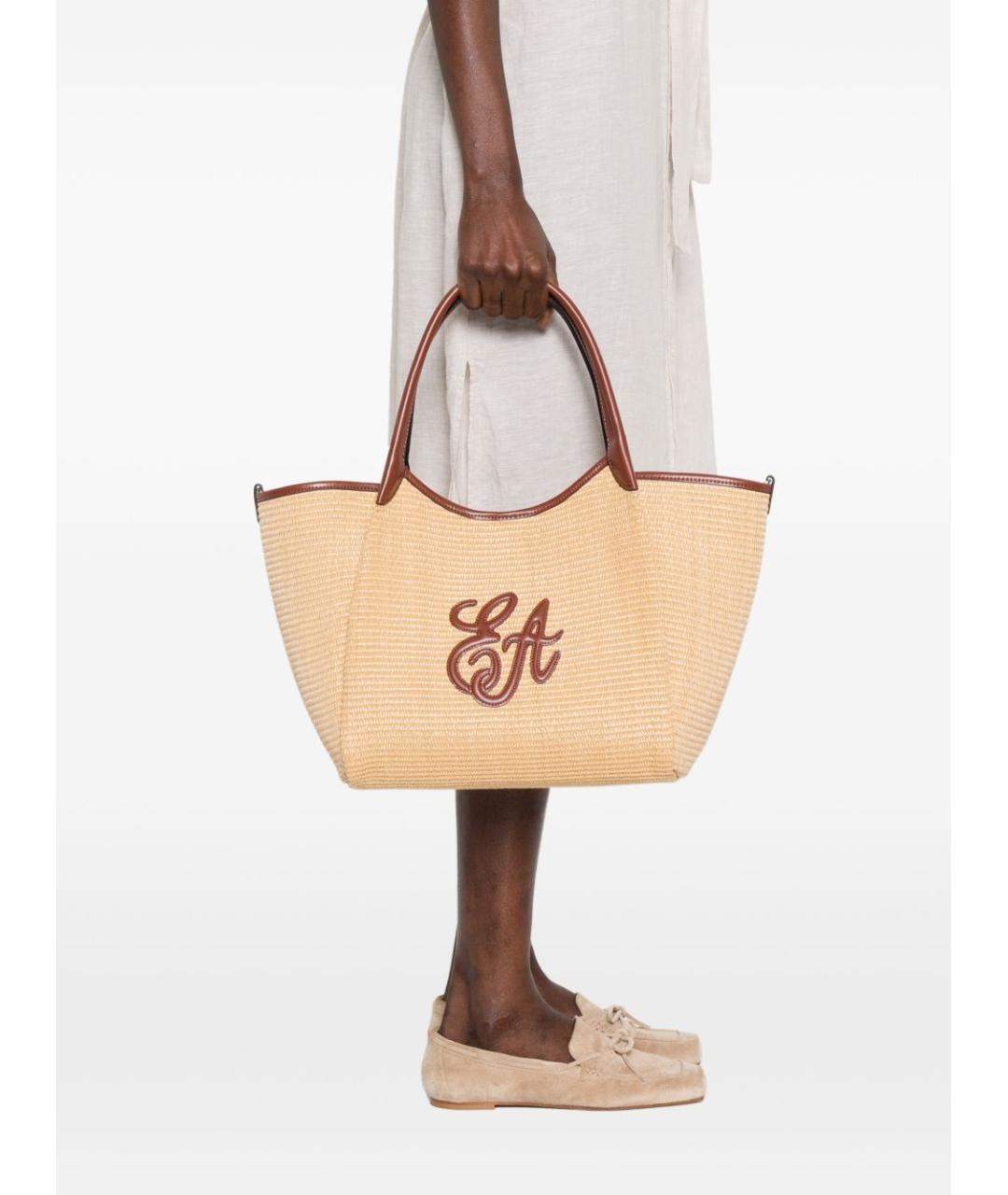 EMPORIO ARMANI Бежевая пелетеная сумка тоут, фото 5