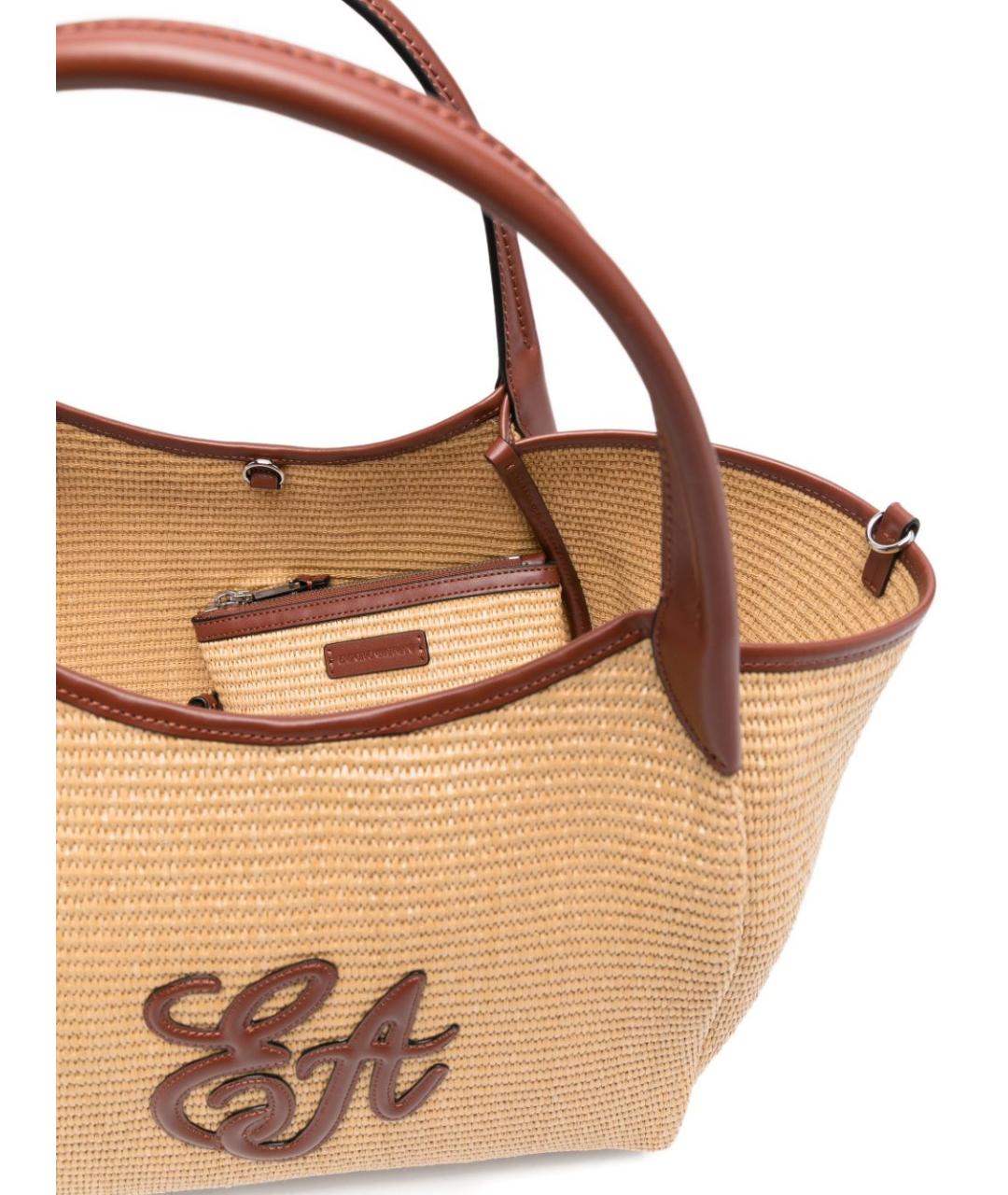 EMPORIO ARMANI Бежевая пелетеная сумка тоут, фото 3