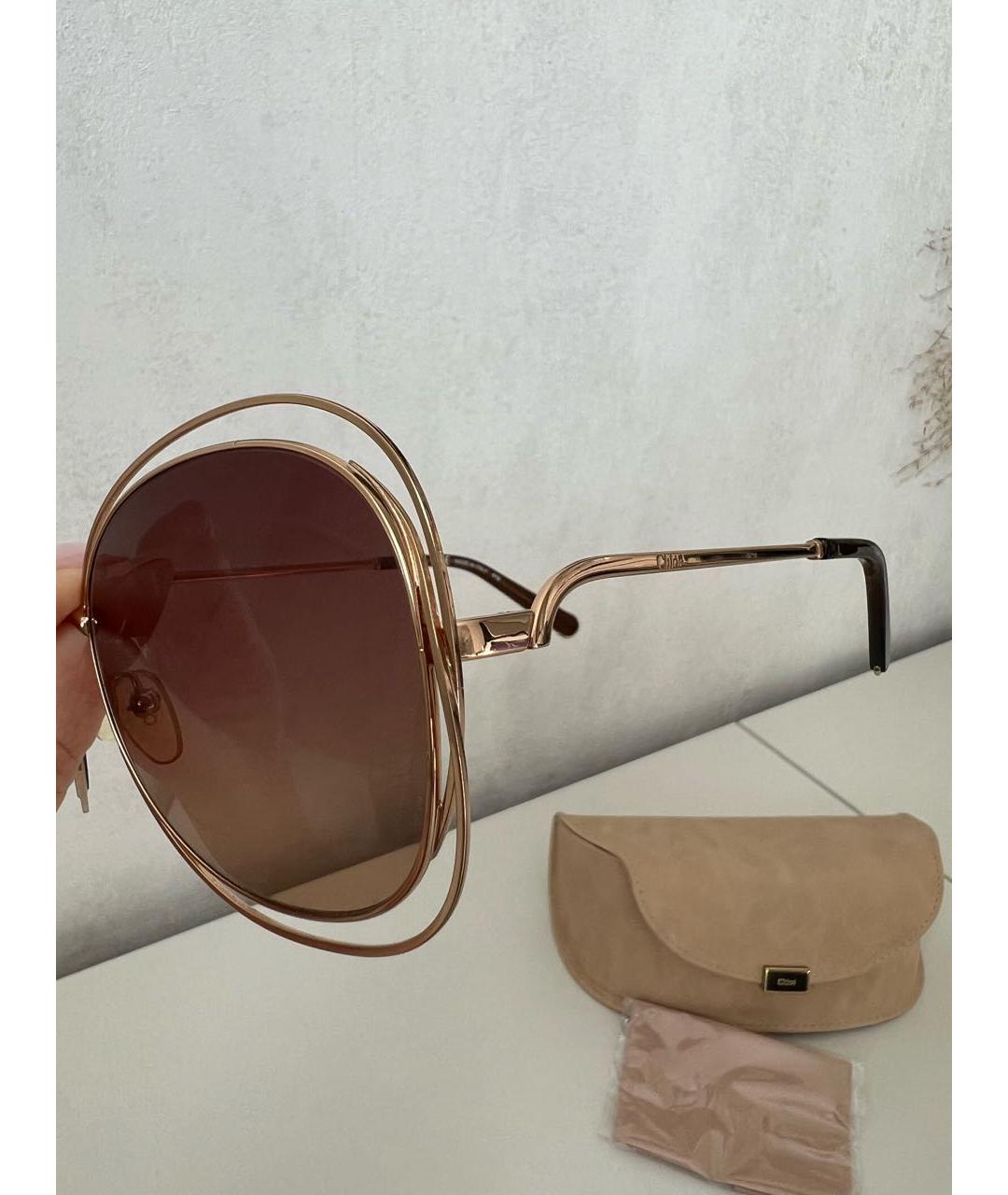 CHLOE Золотые металлические солнцезащитные очки, фото 3