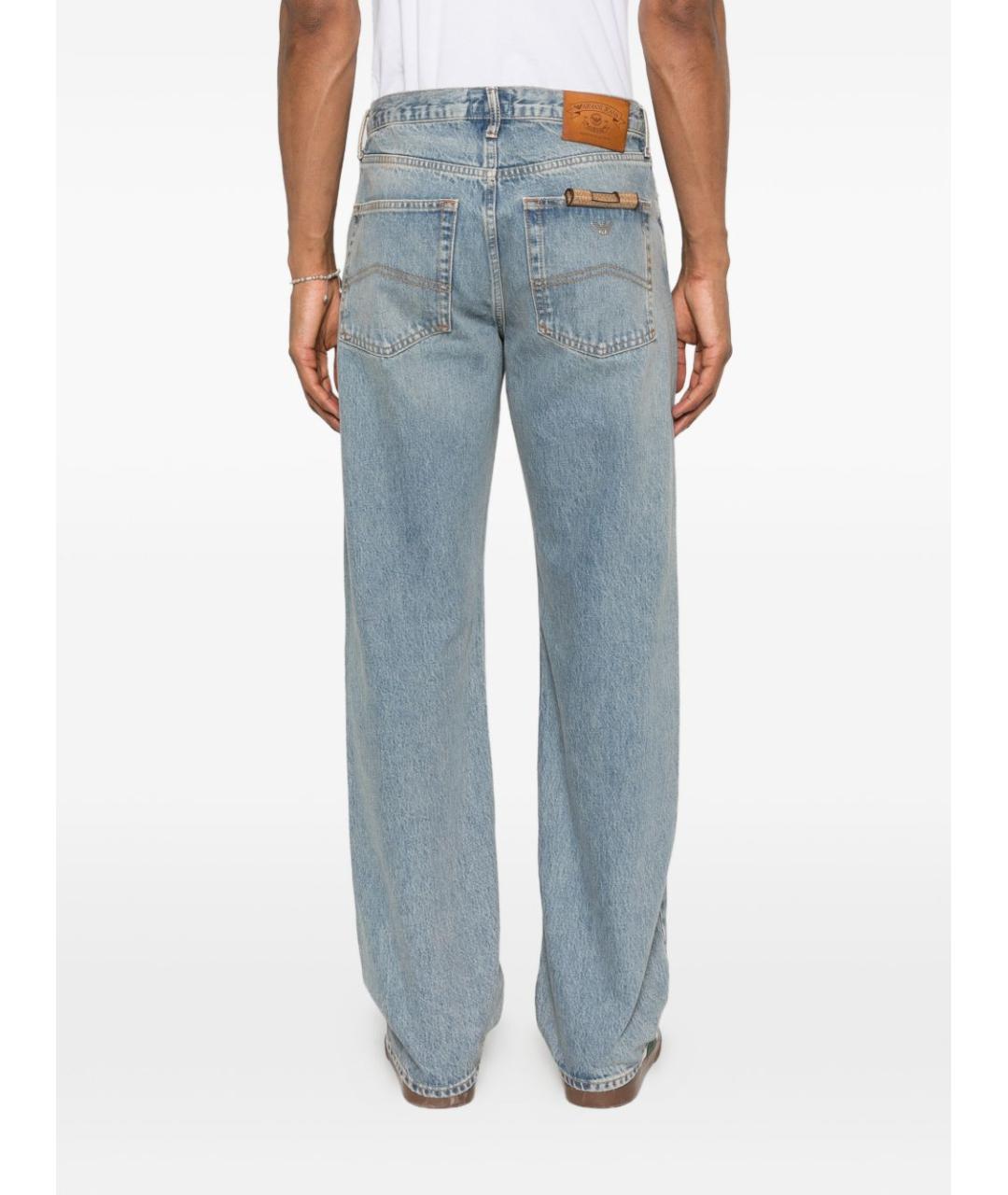 EMPORIO ARMANI Голубые хлопковые прямые джинсы, фото 4