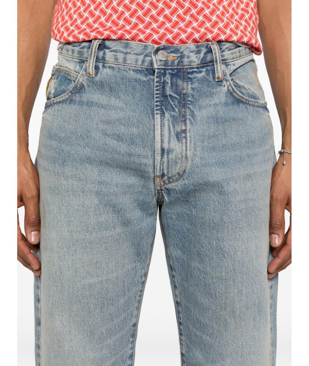EMPORIO ARMANI Голубые хлопковые прямые джинсы, фото 3