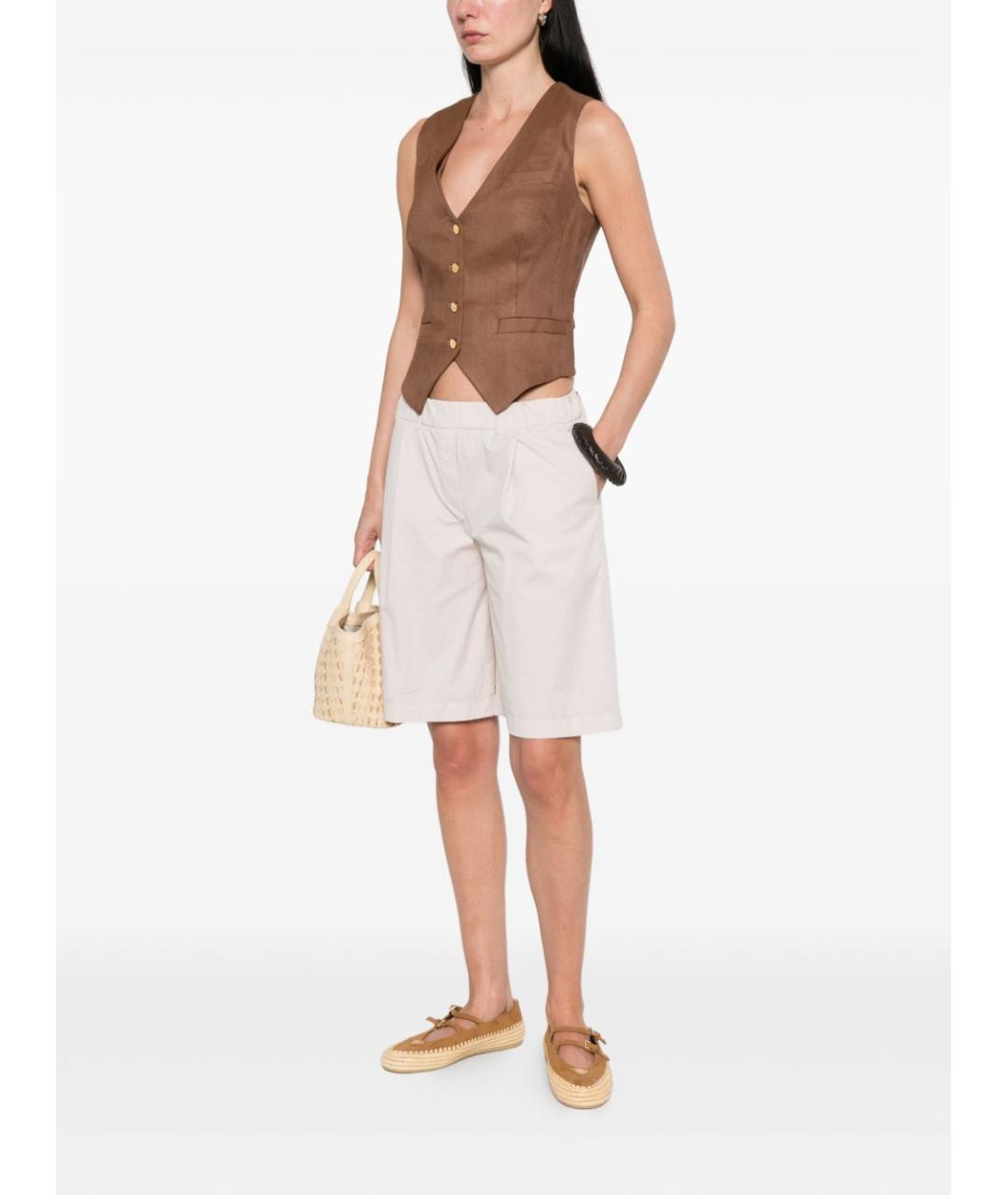 ELISABETTA FRANCHI Коричневый льняной жилет, фото 5