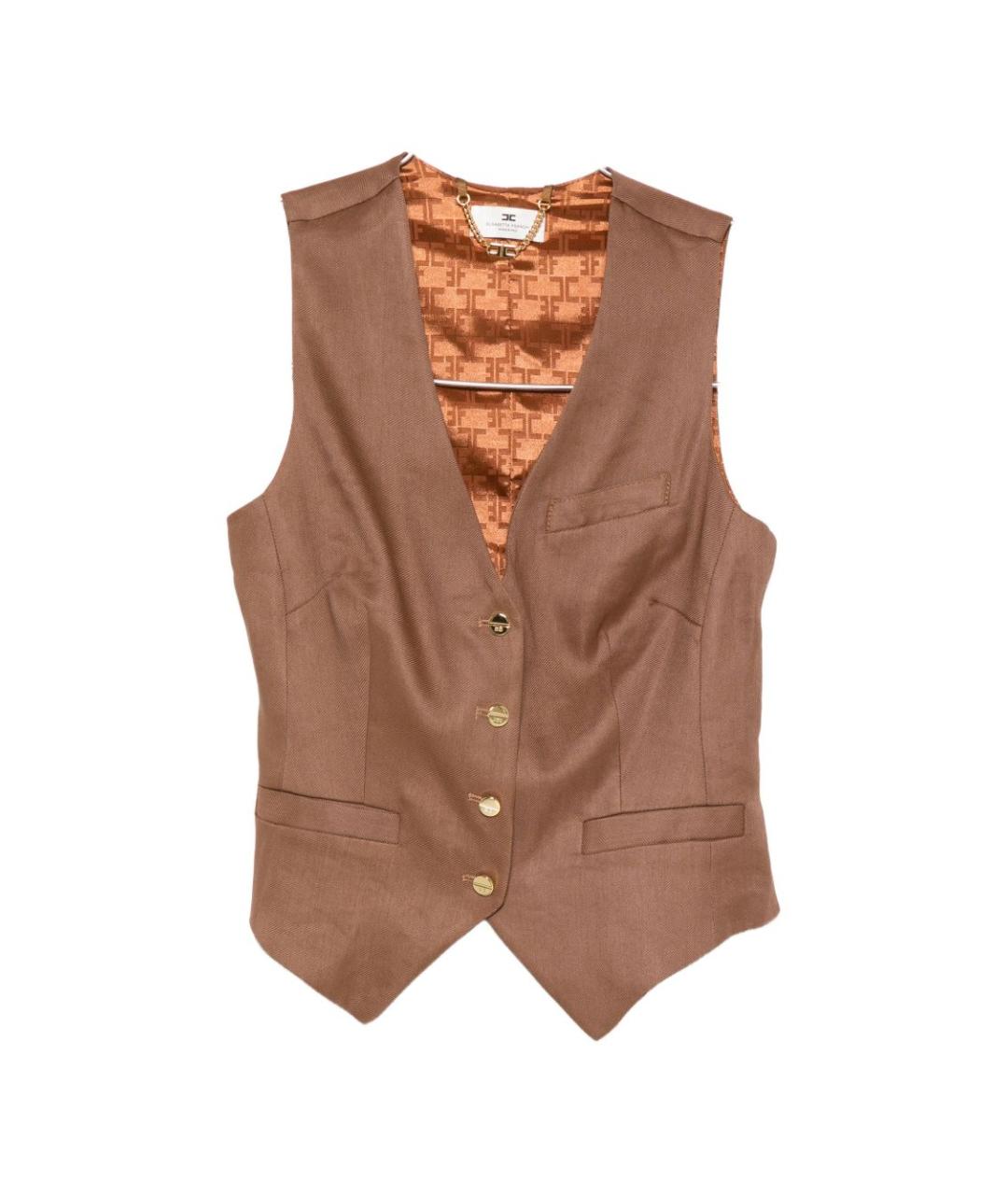 ELISABETTA FRANCHI Коричневый льняной жилет, фото 1