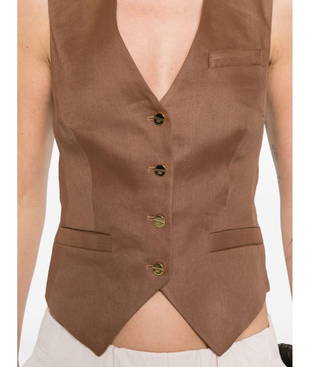 ELISABETTA FRANCHI Коричневый льняной жилет, фото 2
