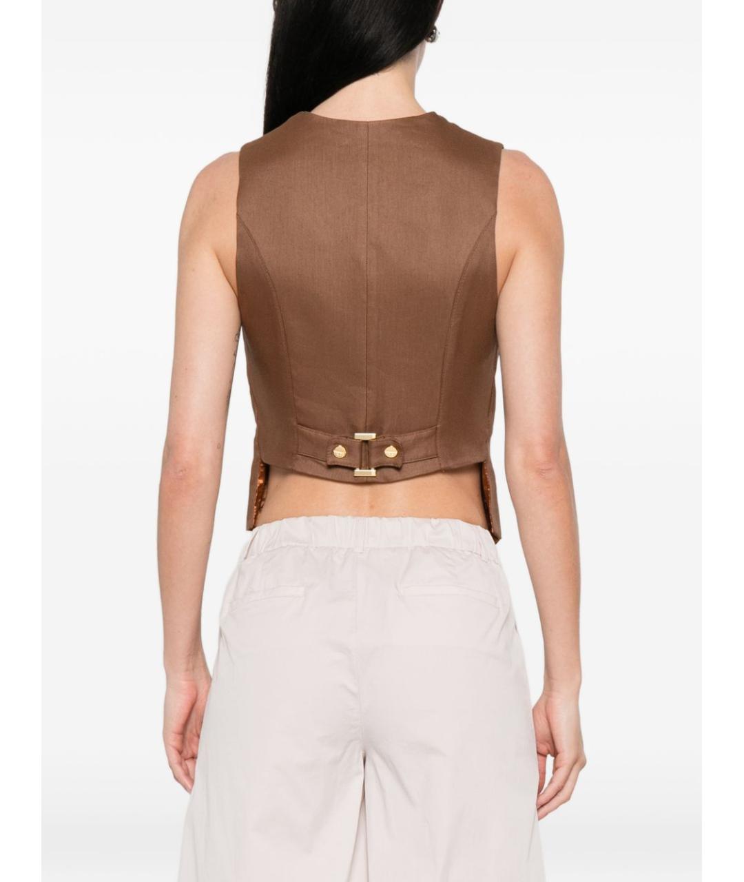 ELISABETTA FRANCHI Коричневый льняной жилет, фото 4