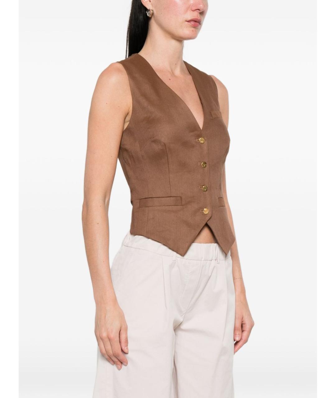 ELISABETTA FRANCHI Коричневый льняной жилет, фото 3