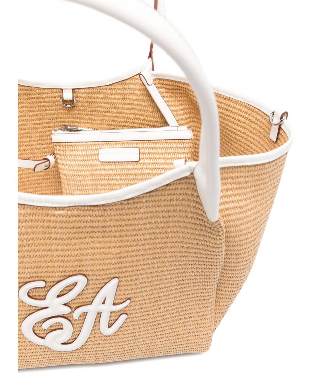 EMPORIO ARMANI Бежевая пелетеная сумка тоут, фото 4