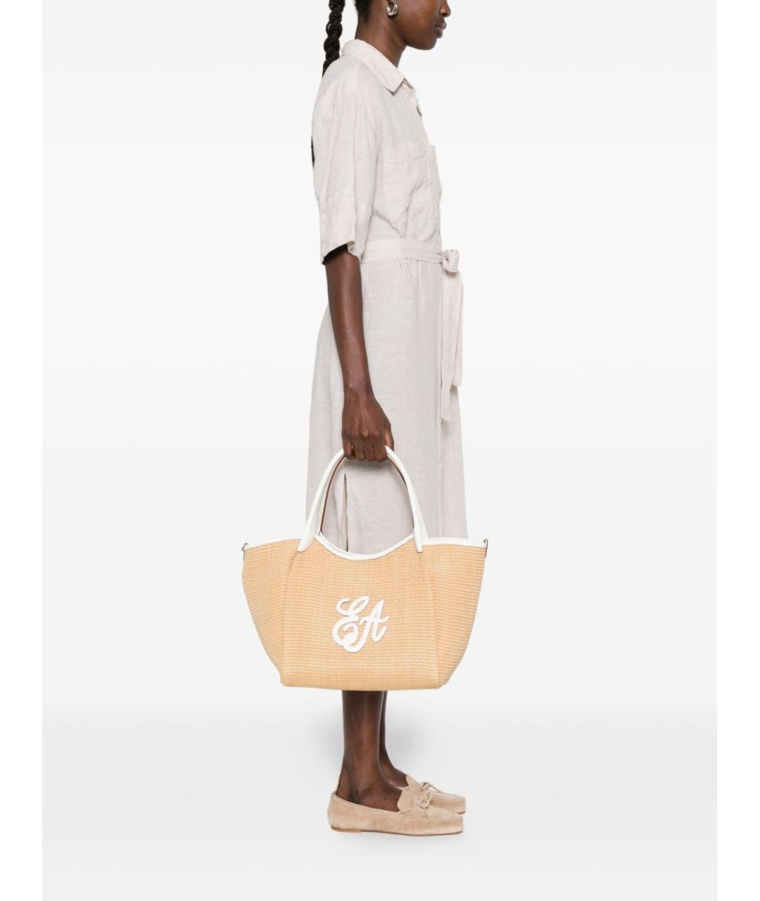 EMPORIO ARMANI Бежевая пелетеная сумка тоут, фото 5