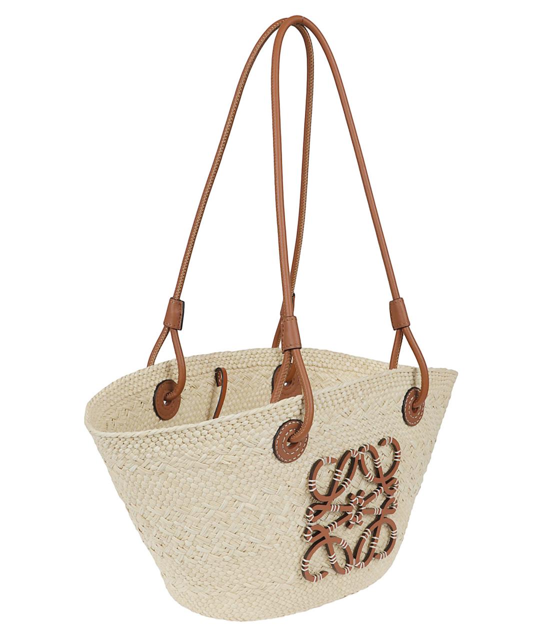 LOEWE Бежевая пелетеная сумка тоут, фото 3