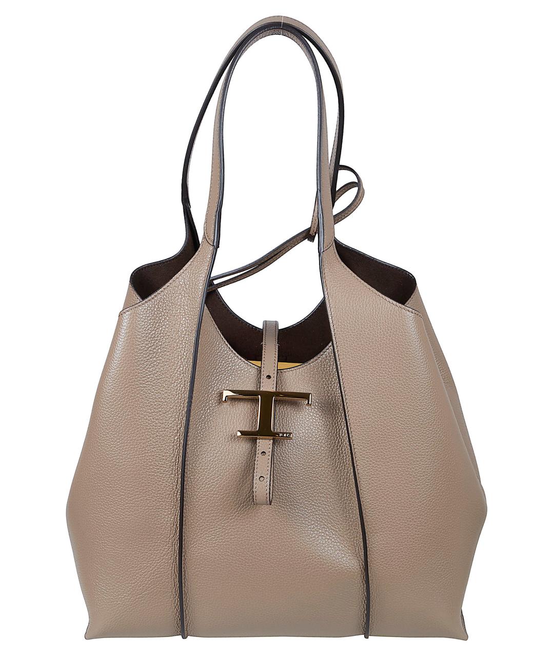 TOD'S Бежевая кожаная сумка тоут, фото 1