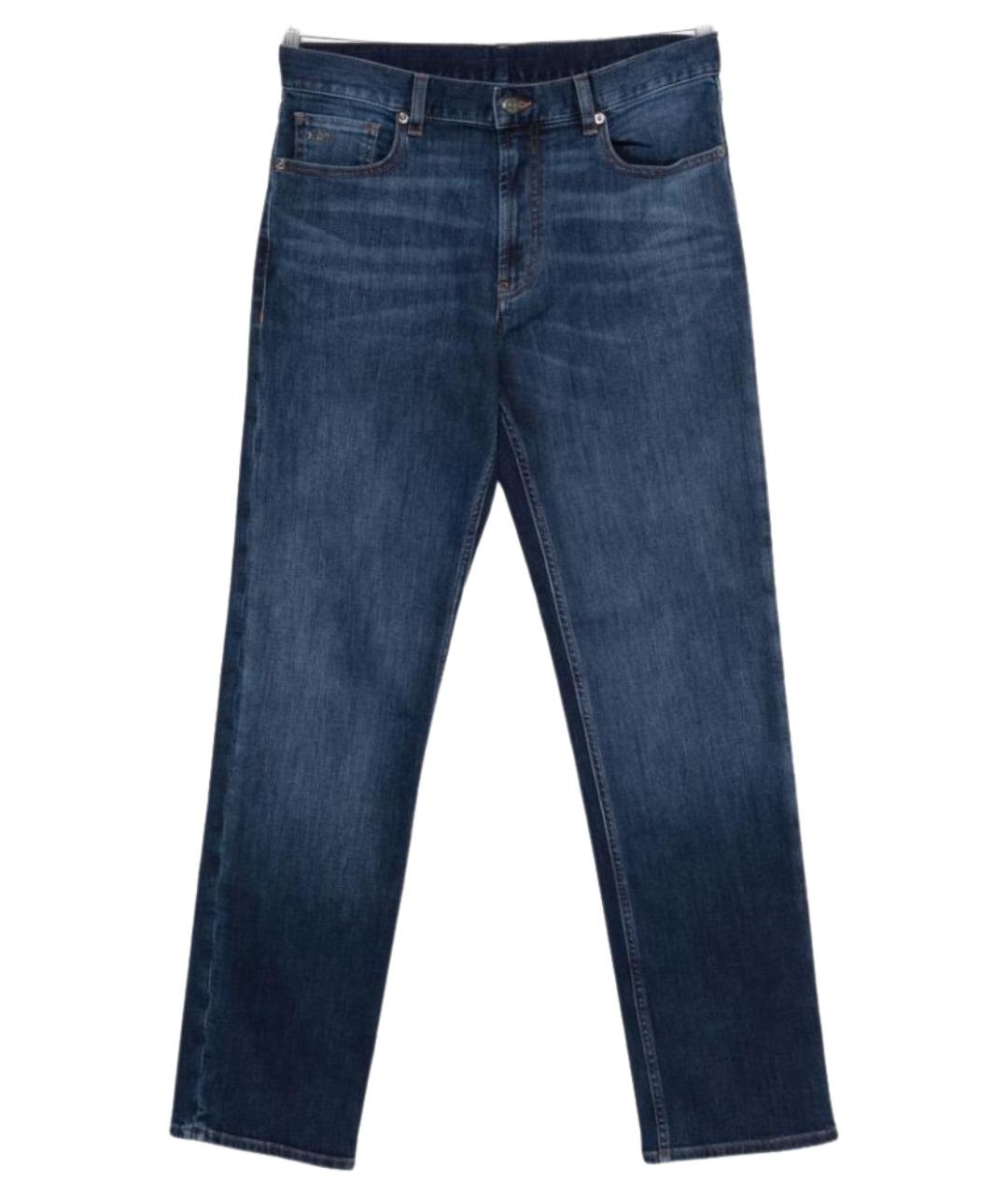 EMPORIO ARMANI Синие хлопко-эластановые прямые джинсы, фото 1