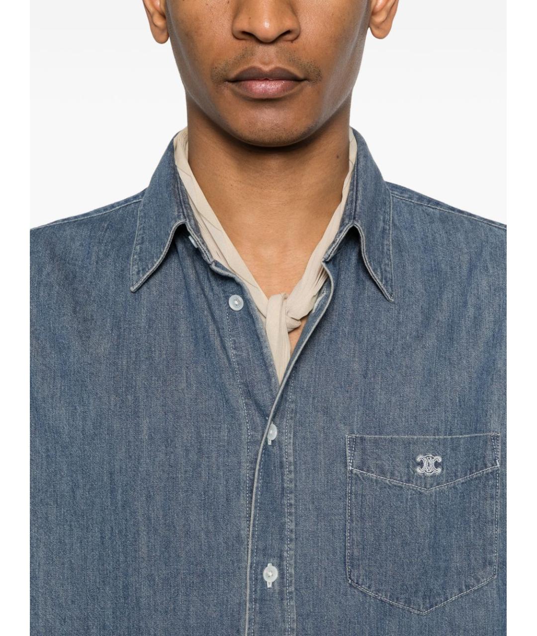 CELINE Синяя хлопковая кэжуал рубашка, фото 4