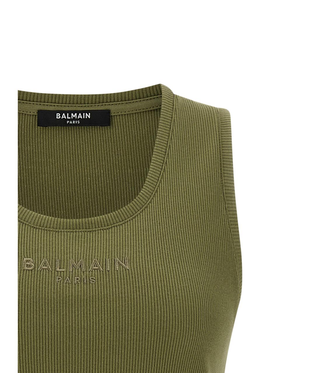 BALMAIN Зеленая хлопковая майка, фото 3
