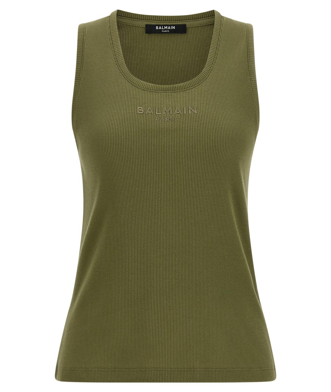 BALMAIN Зеленая хлопковая майка, фото 1