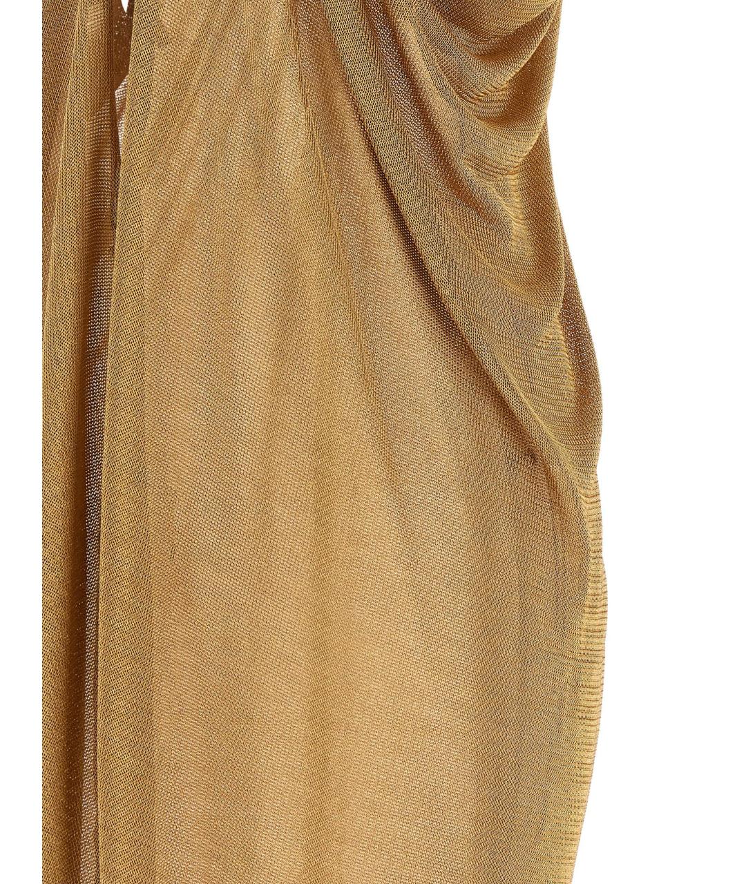 ALBERTA FERRETTI Золотое вискозное коктейльное платье, фото 4