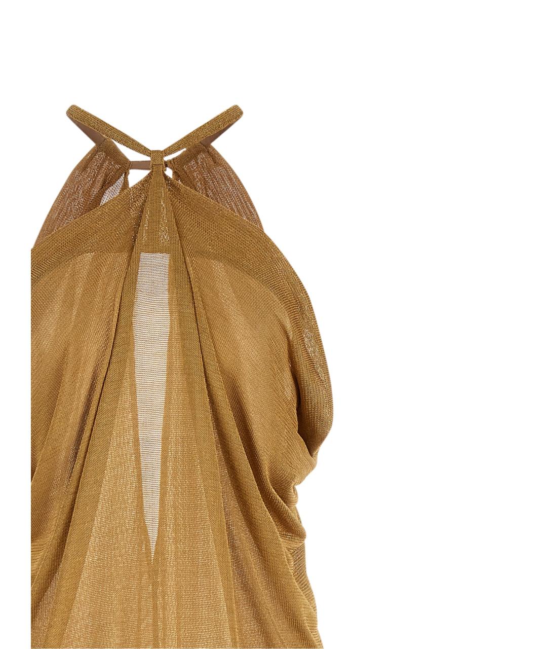 ALBERTA FERRETTI Золотое вискозное коктейльное платье, фото 3