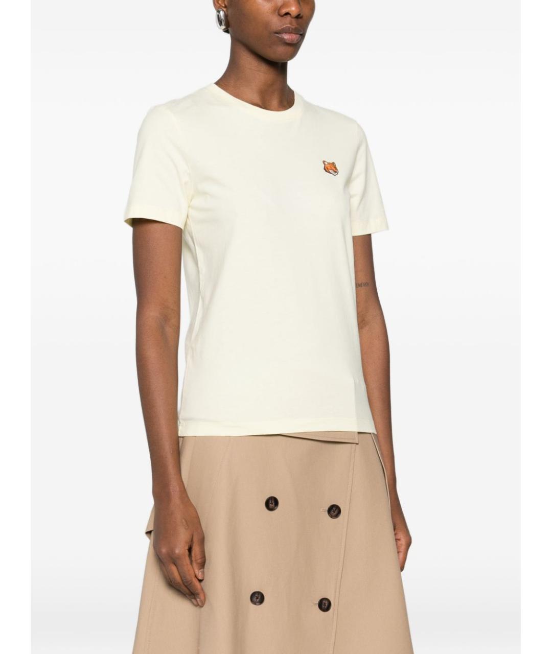 MAISON KITSUNE Желтая хлопковая футболка, фото 4