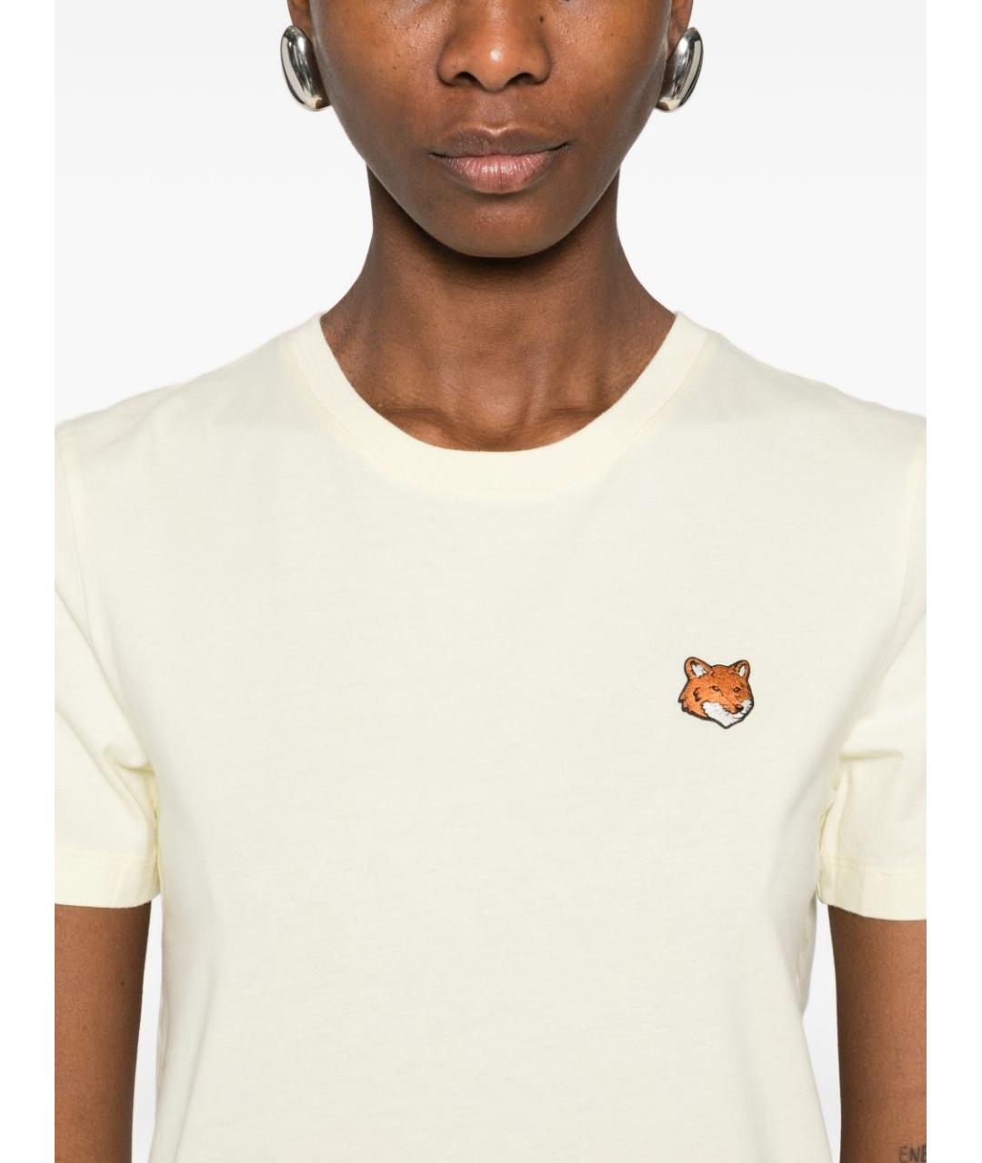 MAISON KITSUNE Желтая хлопковая футболка, фото 2