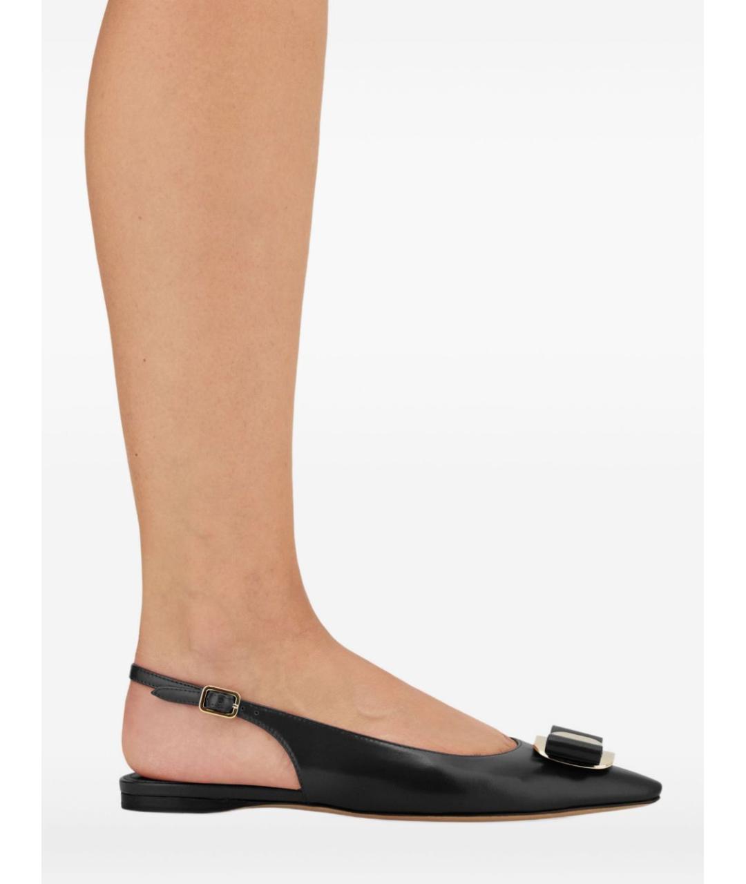FERRAGAMO Черные кожаные балетки, фото 2