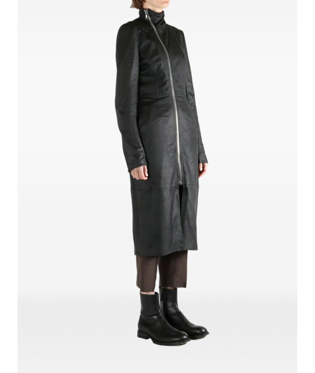 RICK OWENS Черное кожаное пальто, фото 2