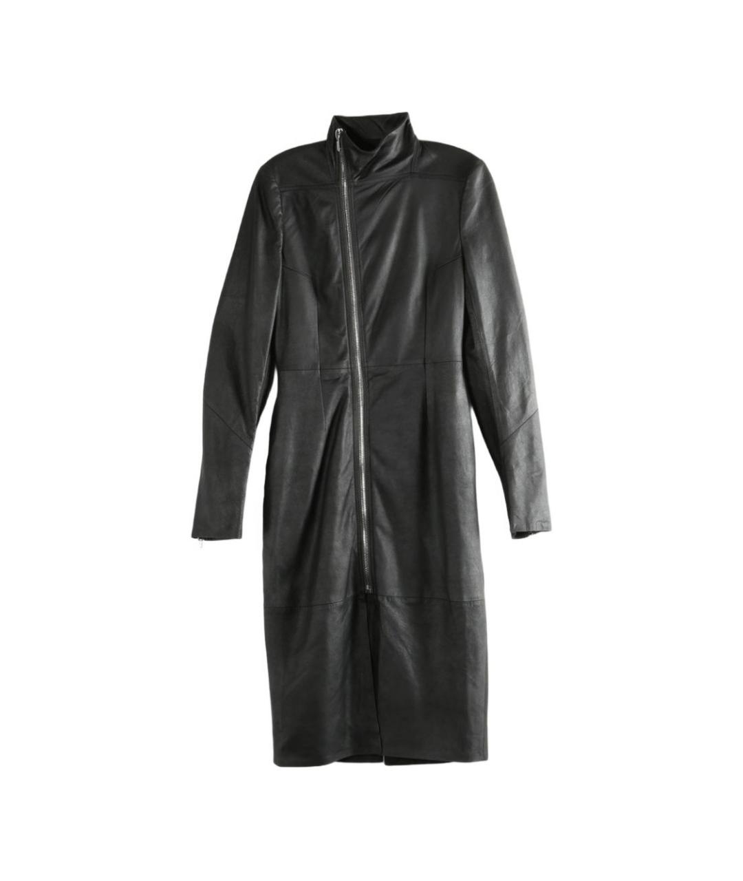 RICK OWENS Черное кожаное пальто, фото 1