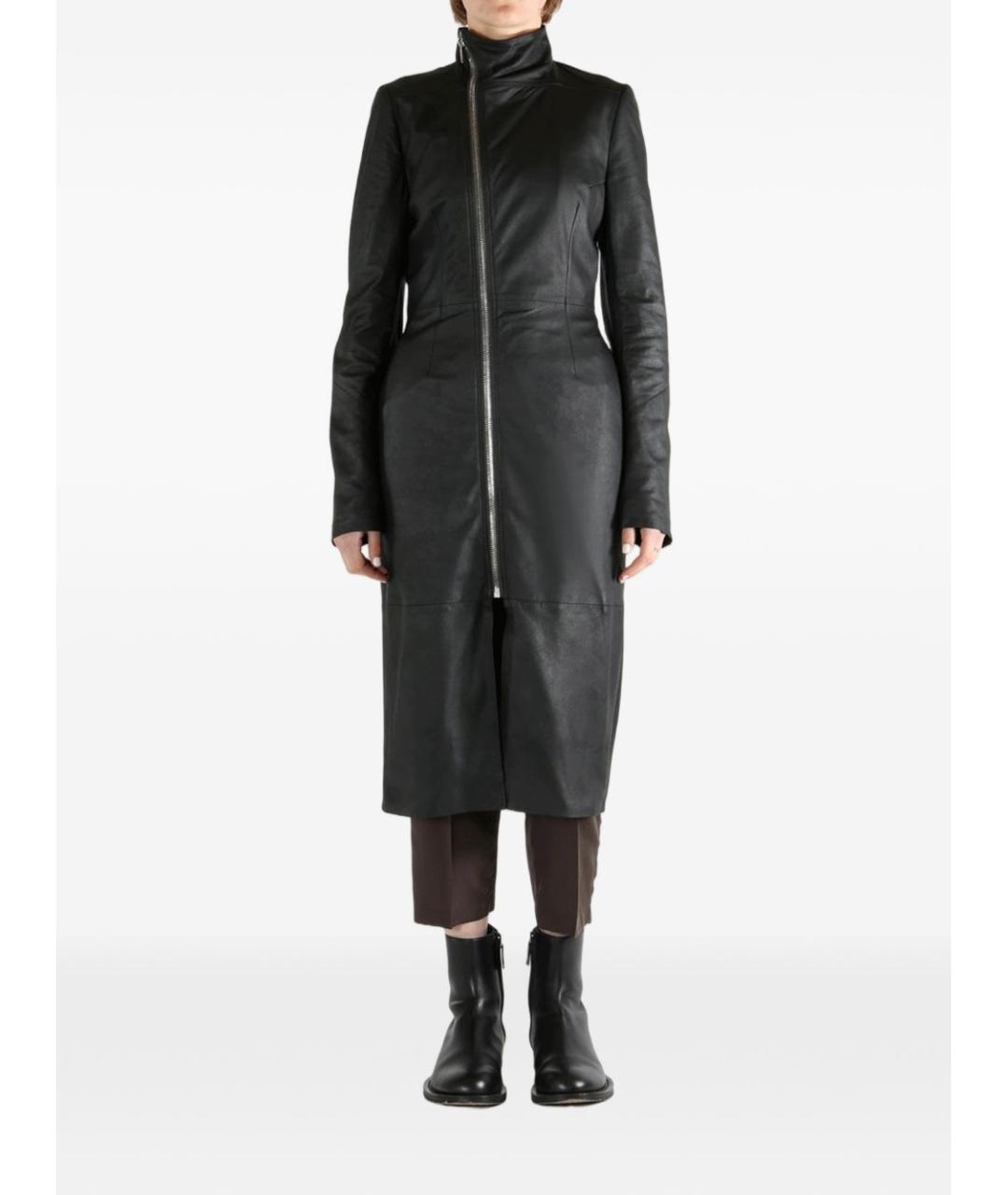 RICK OWENS Черное кожаное пальто, фото 4
