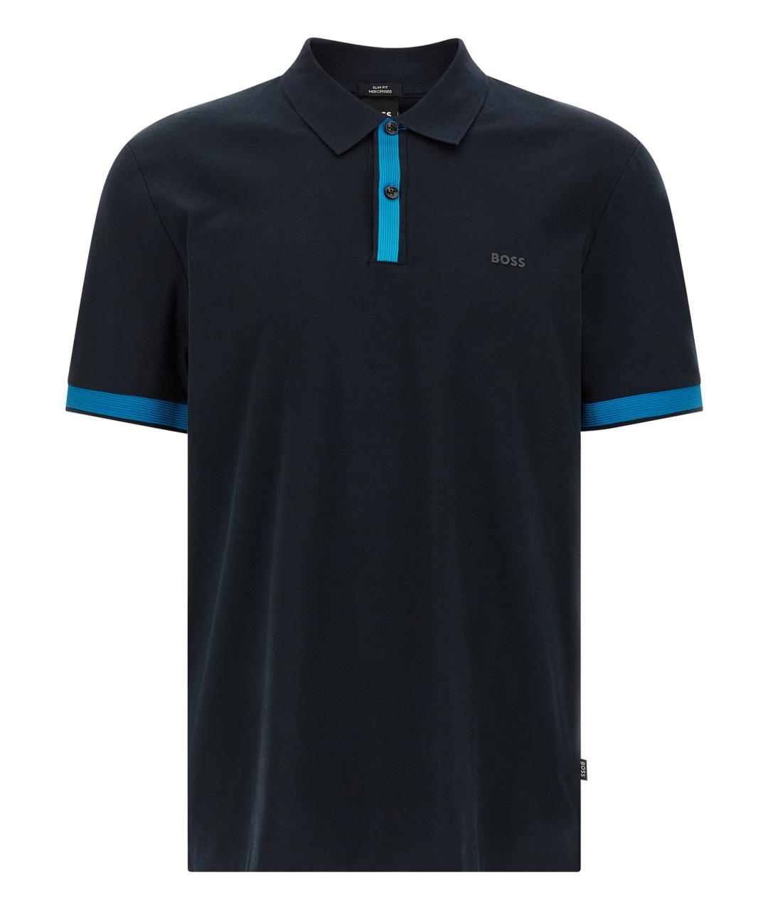 HUGO BOSS Темно-синее хлопковое поло с коротким рукавом, фото 1