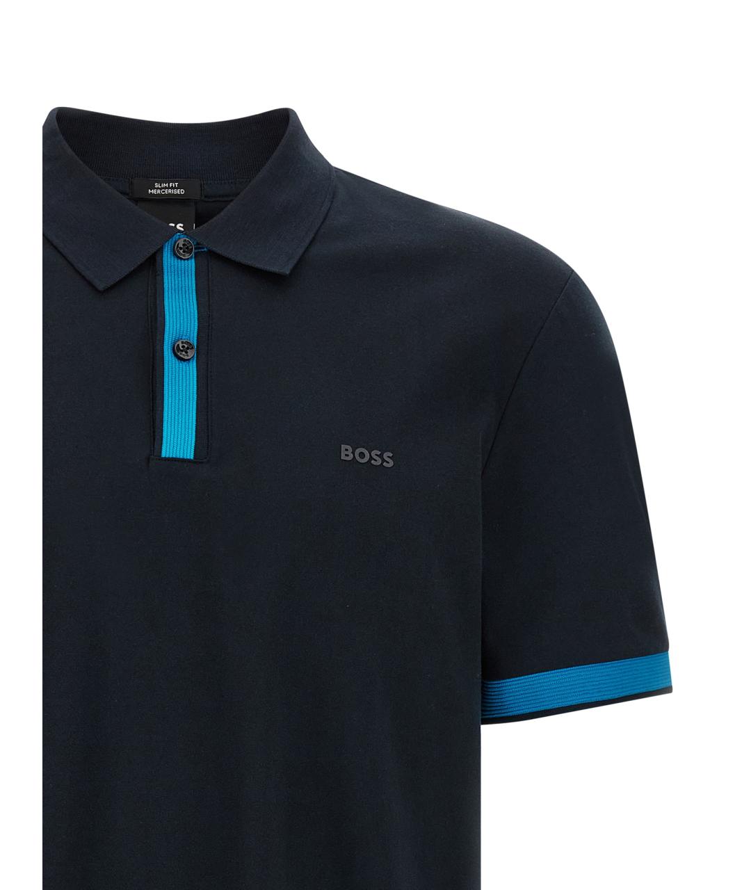 HUGO BOSS Темно-синее хлопковое поло с коротким рукавом, фото 2