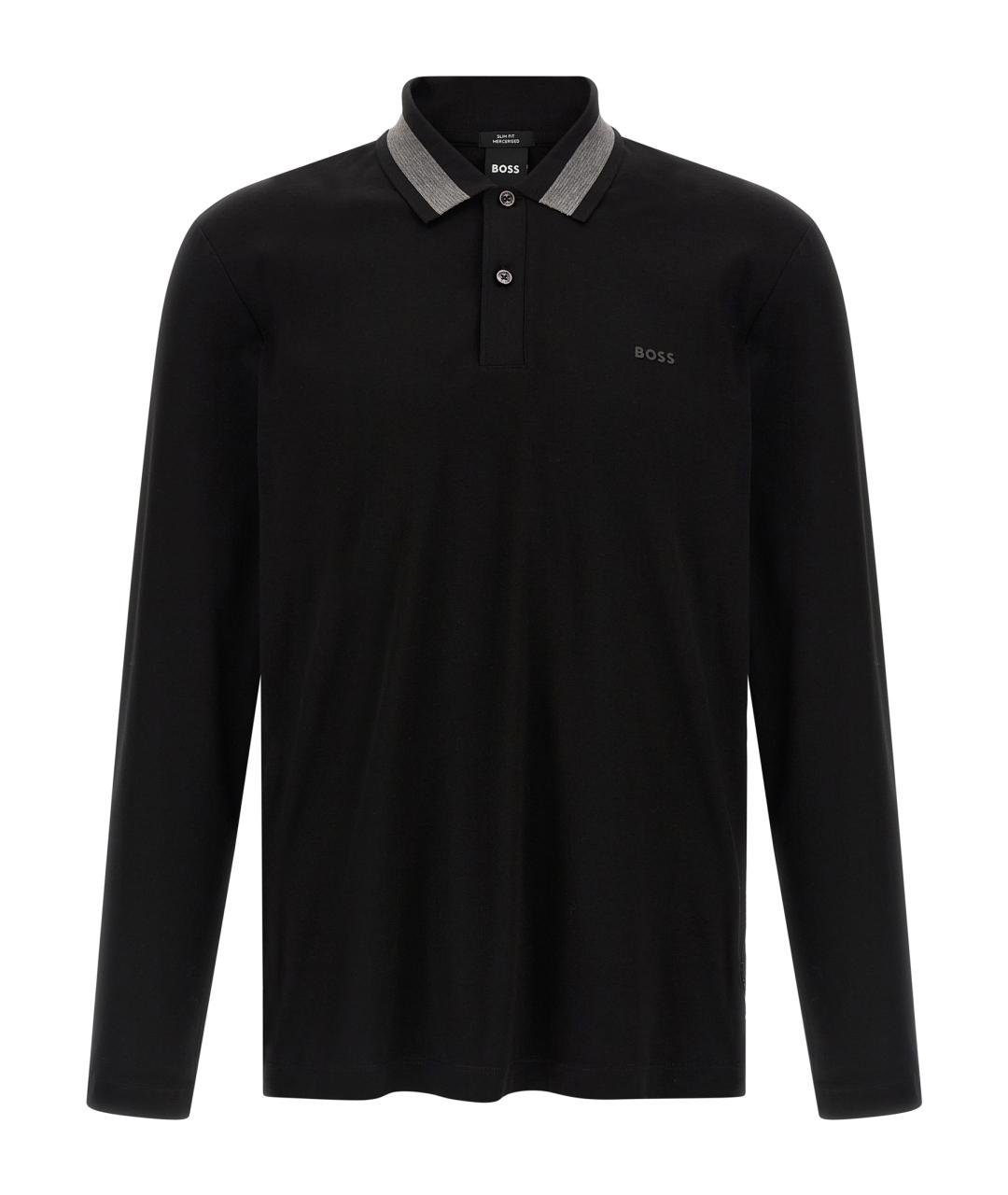 HUGO BOSS Черное хлопковое поло с длинным рукавом, фото 1