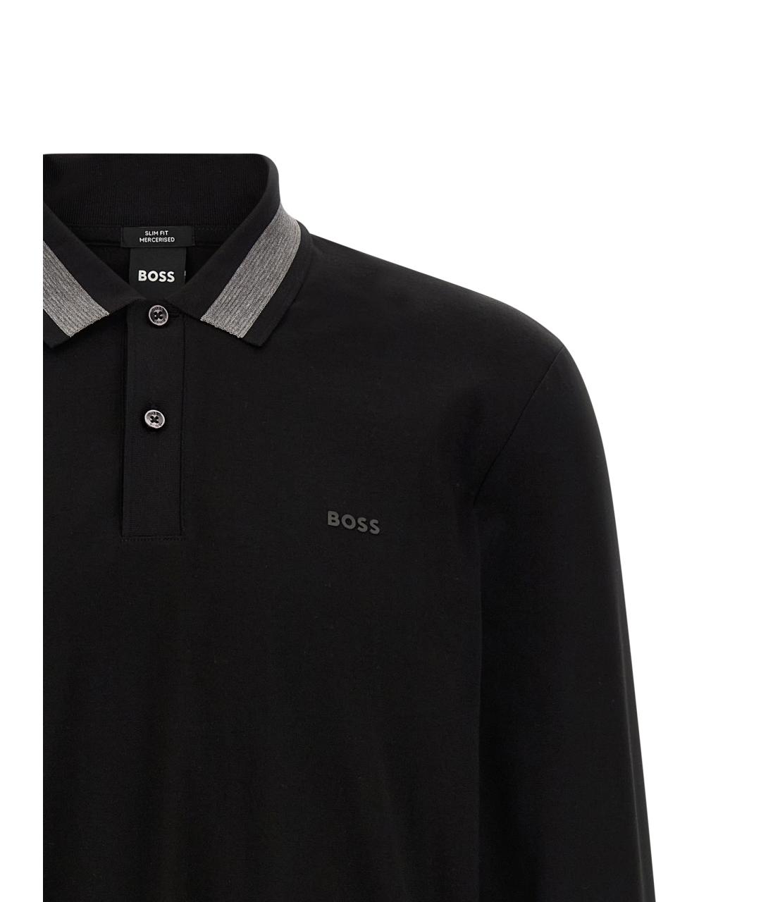 HUGO BOSS Черное хлопковое поло с длинным рукавом, фото 2