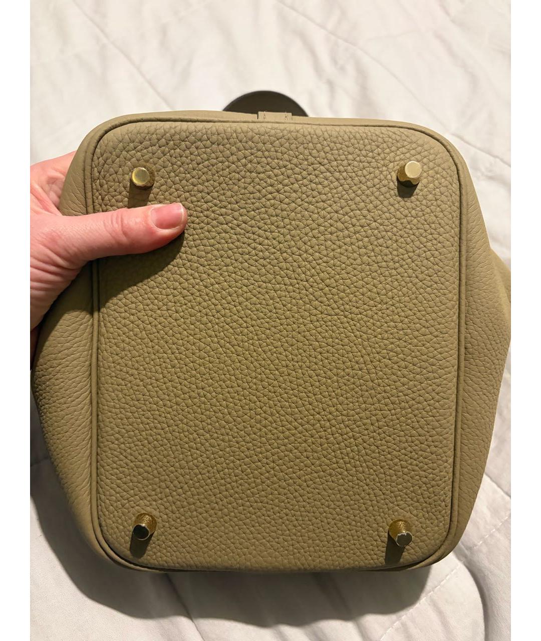 HERMES Бежевая кожаная сумка с короткими ручками, фото 5