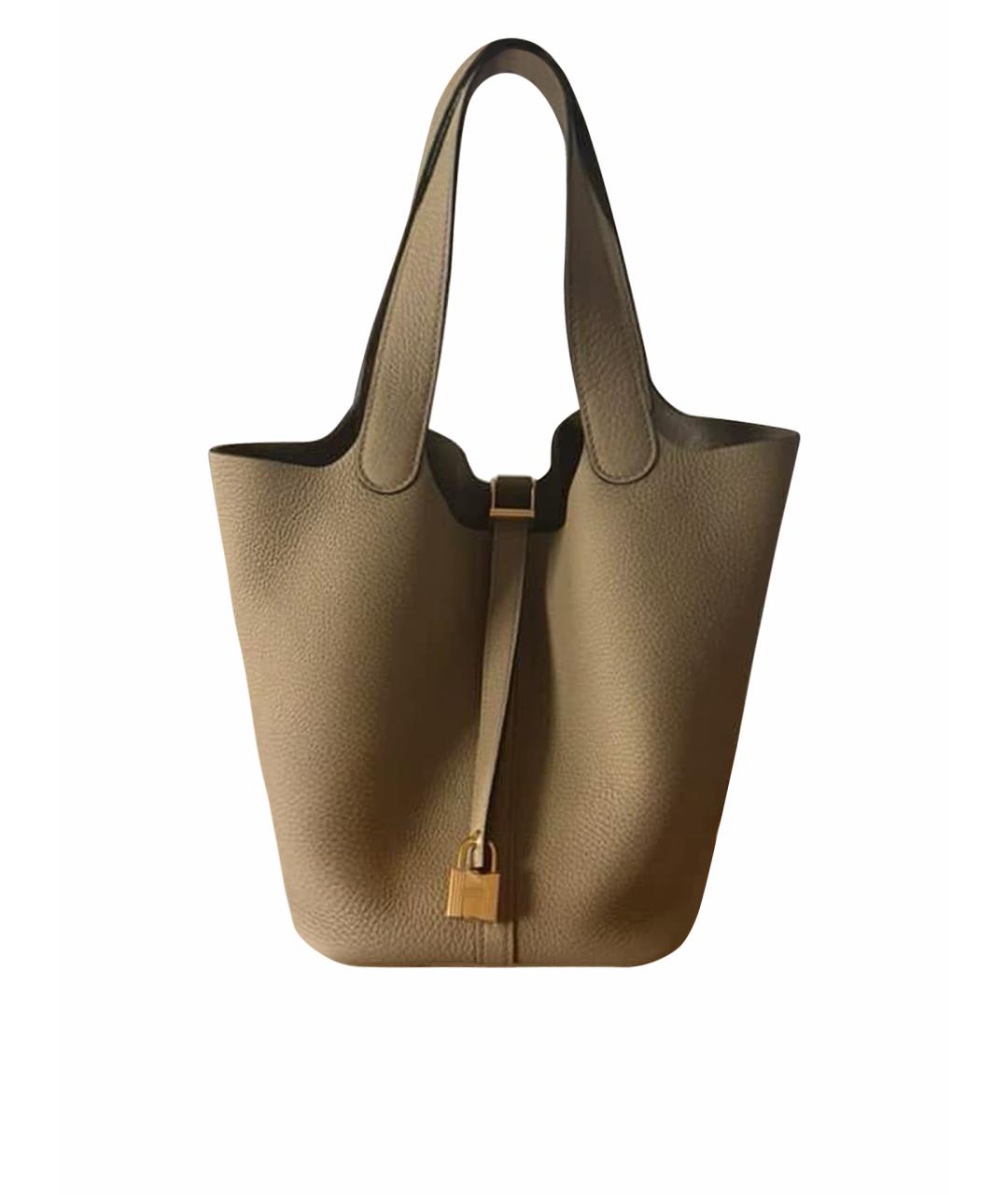 HERMES Бежевая кожаная сумка с короткими ручками, фото 1