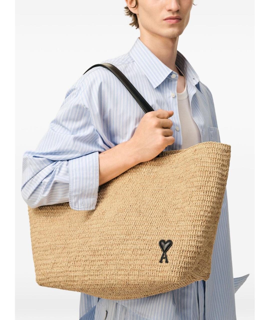 Ami Paris Бежевая пелетеная сумка тоут, фото 2