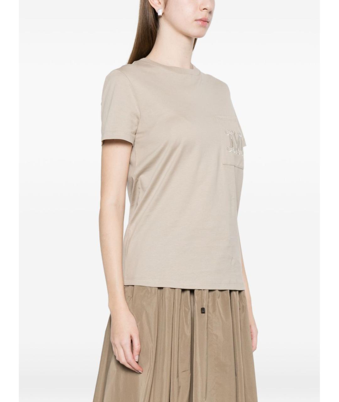 MAX MARA Бежевая хлопковая футболка, фото 3