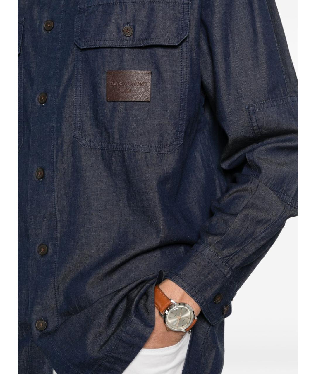 EMPORIO ARMANI Синяя хлопковая кэжуал рубашка, фото 5