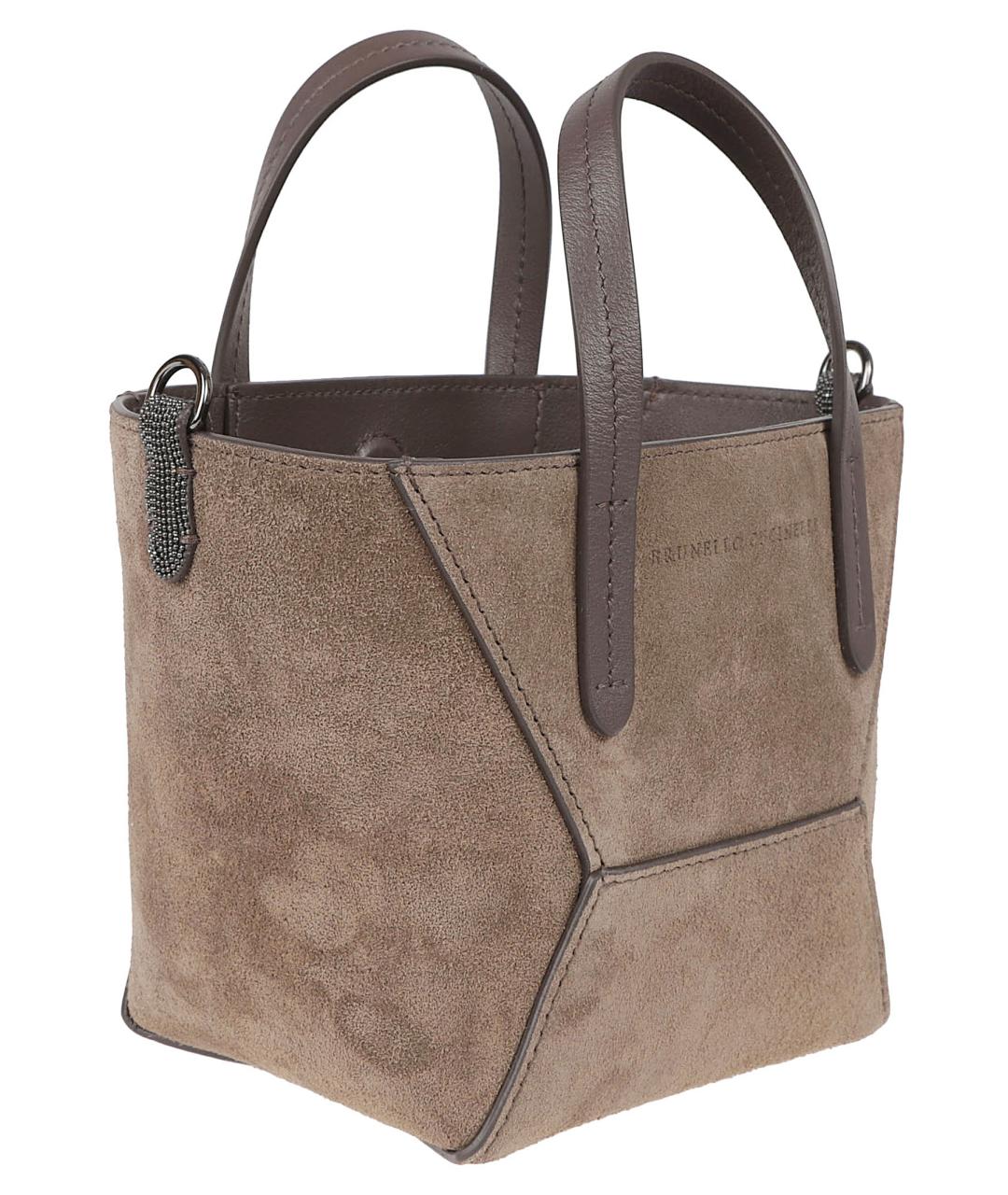 BRUNELLO CUCINELLI Бежевая замшевая сумка тоут, фото 3