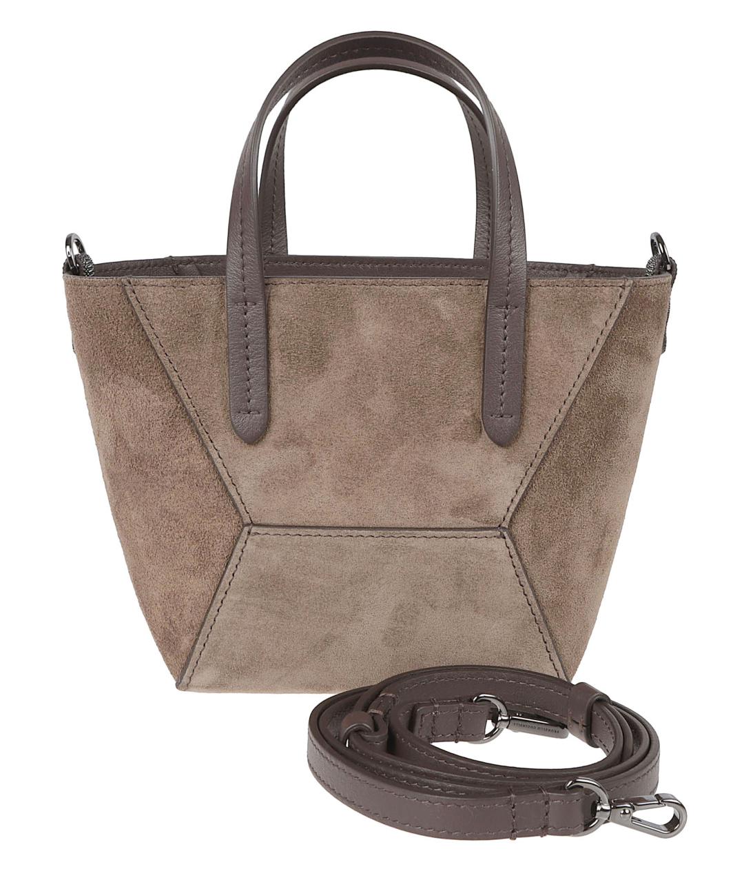 BRUNELLO CUCINELLI Бежевая замшевая сумка тоут, фото 2