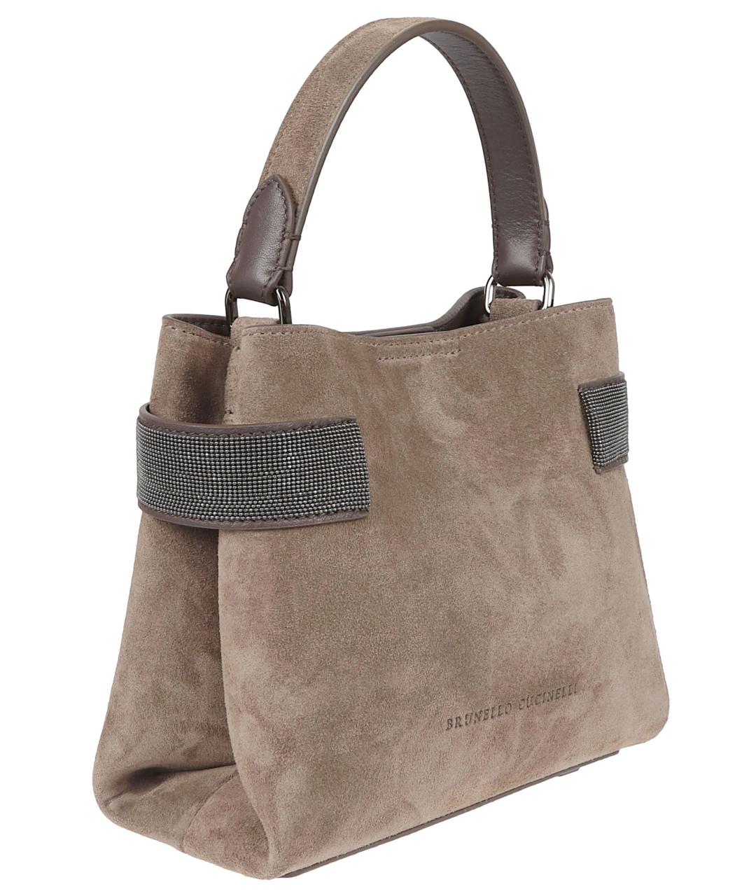 BRUNELLO CUCINELLI Бежевая замшевая сумка тоут, фото 3