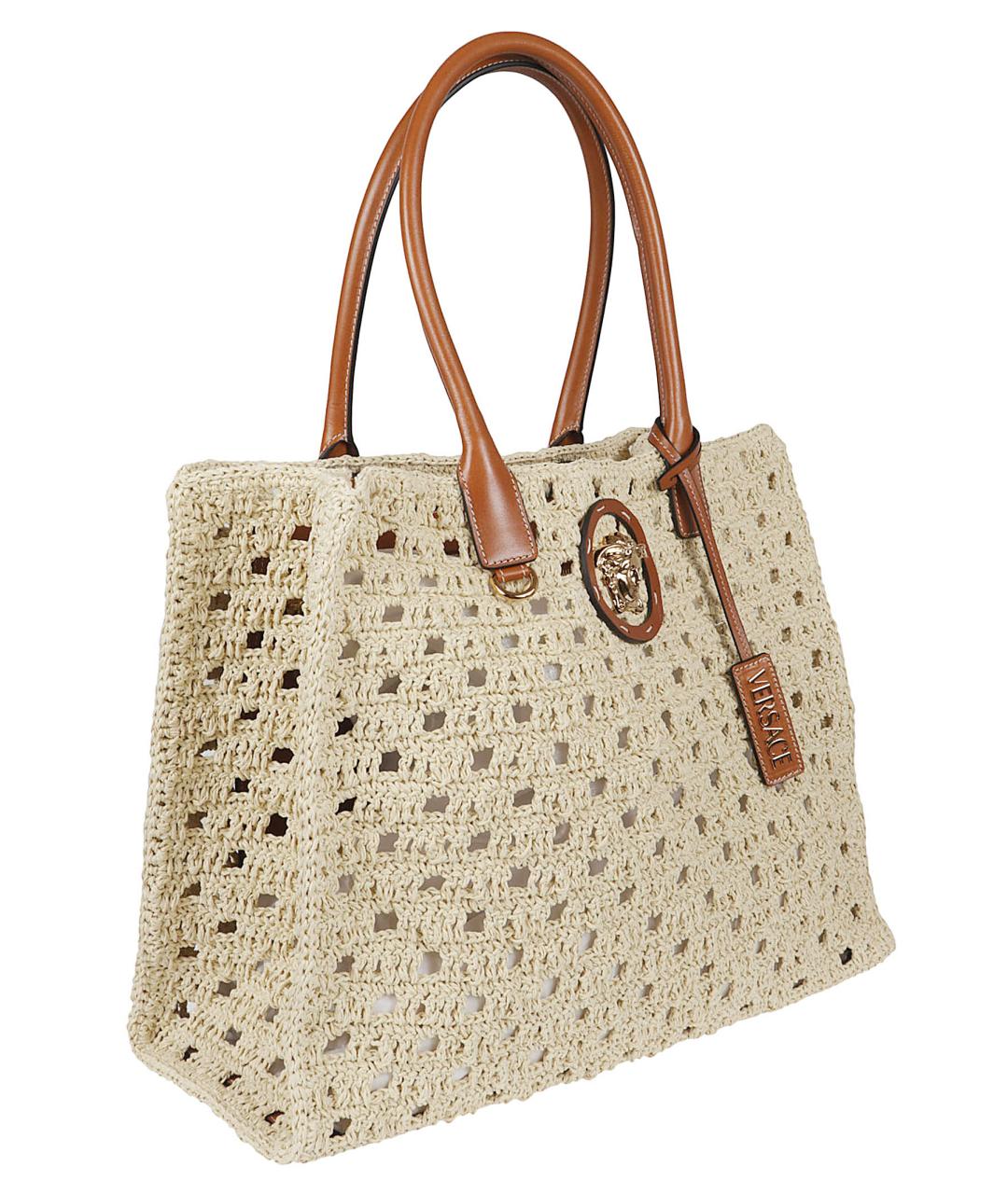 VERSACE Бежевая пелетеная сумка тоут, фото 3