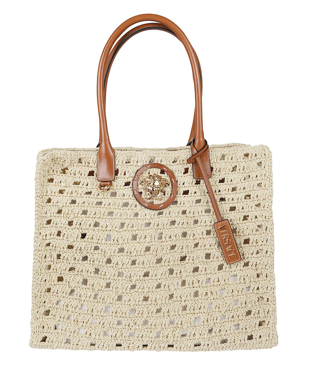 VERSACE Бежевая пелетеная сумка тоут, фото 1