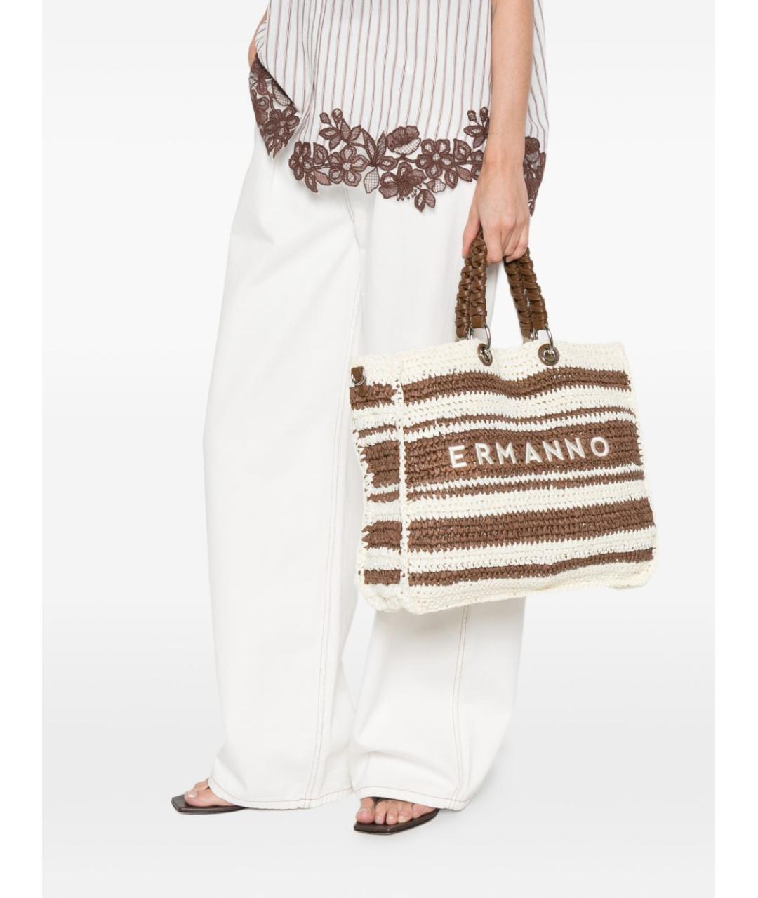 ERMANNO FIRENZE Бежевая синтетическая сумка тоут, фото 5