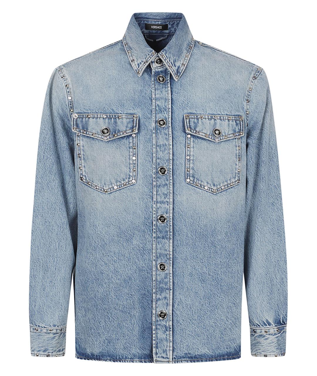 VERSACE Синяя хлопковая кэжуал рубашка, фото 1