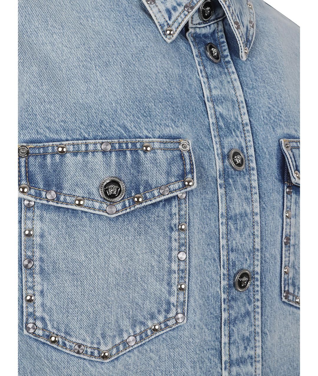 VERSACE Синяя хлопковая кэжуал рубашка, фото 2