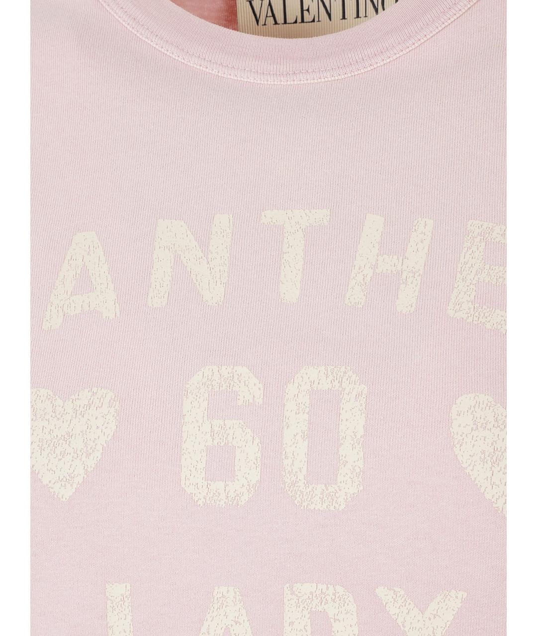VALENTINO Розовая хлопковая футболка, фото 2