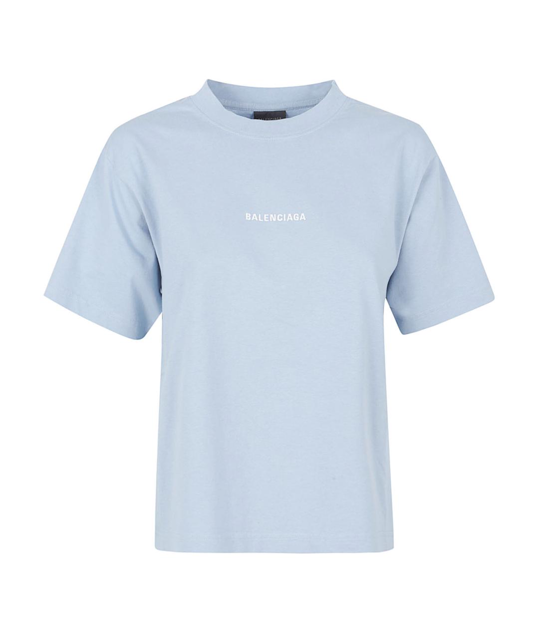 BALENCIAGA Голубая хлопковая футболка, фото 1