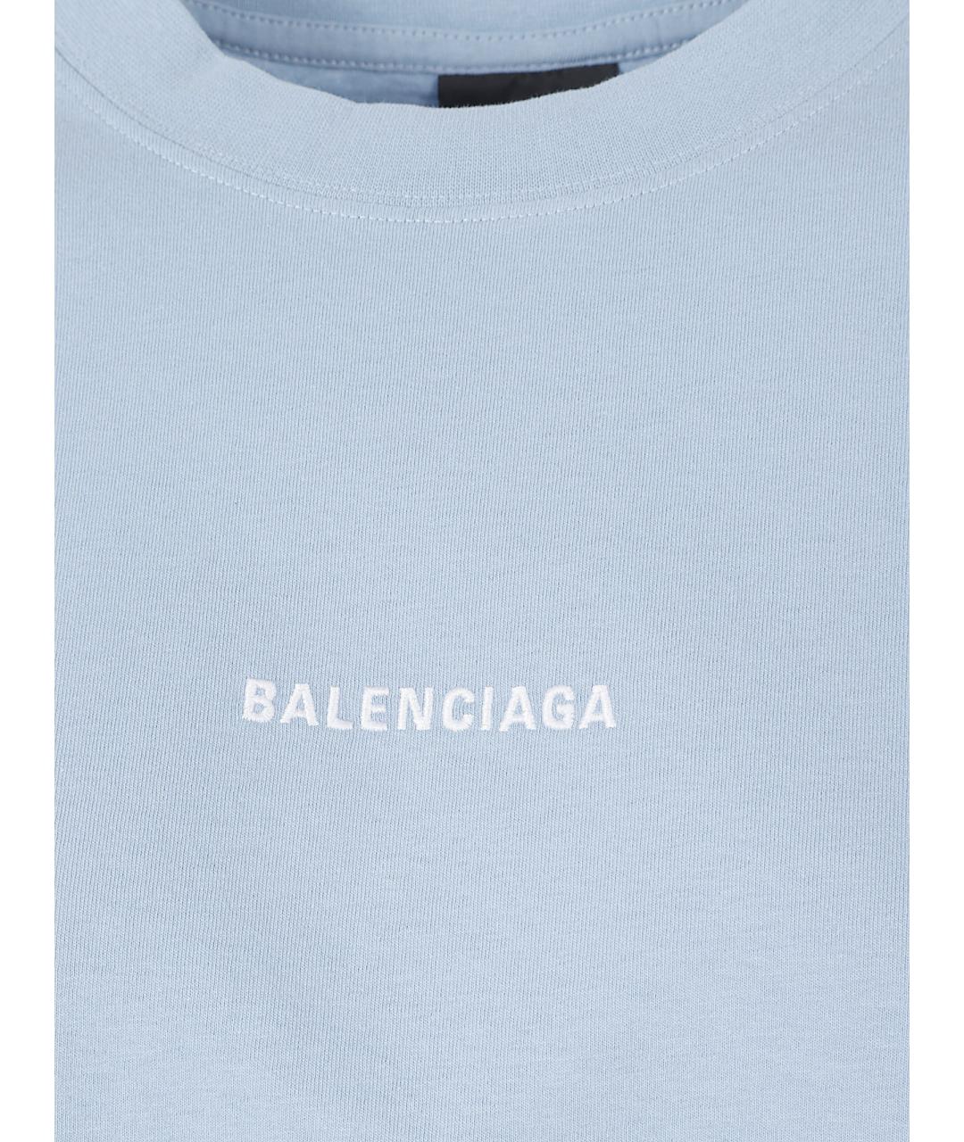 BALENCIAGA Голубая хлопковая футболка, фото 2