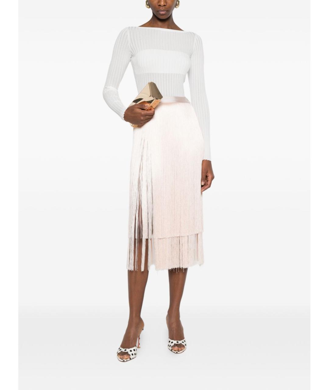 ELISABETTA FRANCHI Бежевая полиэстеровая юбка миди, фото 4